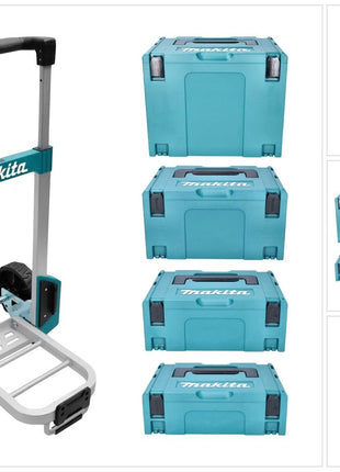 Makita TR00000001 Trolley Transportwagen + Makpac Gr. 1 + Gr. 2 + Gr. 3 + Gr. 4 Systemkoffer