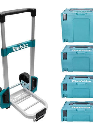 Makita TR00000001 Trolley Transportwagen + Makpac Gr. 1 + Gr. 2 + Gr. 3 + Gr. 4 Systemkoffer