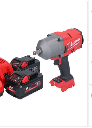 Milwaukee M18 FHIWF12-802 akumulatorowy klucz udarowy 18 V 1356 Nm 1/2" bezszczotkowy + 2x akumulator 8,0 Ah + ładowarka