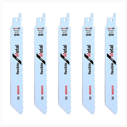 Bosch 5 Säbelsägeblätter 150 mm Flexible for Metal S 922 BF / S922BF ( 2608656014 ) - Toolbrothers