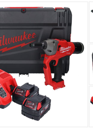 Riveteuse aveugle sur batterie Milwaukee M18 ONEFPRT-502X 18 V 20 kN sans balais + 2x batterie 5,0 Ah + chargeur + boîtier HD