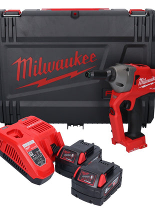 Riveteuse aveugle sur batterie Milwaukee M18 ONEFPRT-502X 18 V 20 kN sans balais + 2x batterie 5,0 Ah + chargeur + boîtier HD