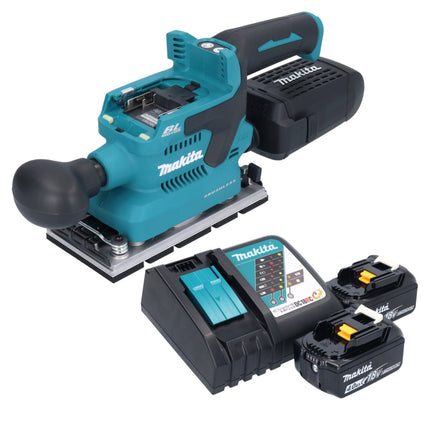 Lijadora vibratoria sin cable Makita DBO 381 RMU 18 V 93 x 185 mm sin escobillas + 2 baterías de 4,0 Ah + cargador