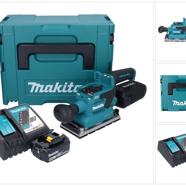 Makita DBO 381 RM1JU Akku Schwingschleifer 18 V 93 x 185 mm Brushless + 1x Akku 4,0 Ah + Ladegerät + Makpac