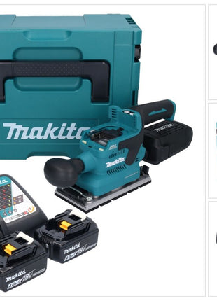 Makita DBO 381 RMJU Akumulatorowa szlifierka oscylacyjna 18 V 93 x 185 mm bezszczotkowa + 2x akumulator 4,0 Ah + ładowarka + Makpac