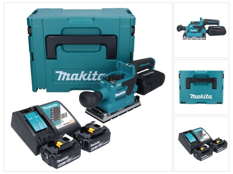 Makita DBO 381 RMJU Akku Schwingschleifer 18 V 93 x 185 mm Brushless + 2x Akku 4,0 Ah + Ladegerät + Makpac