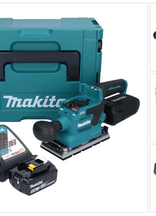 Makita DBO 381 RT1JU Akku Schwingschleifer 18 V 93 x 185 mm Brushless + 1x Akku 5,0 Ah + Ladegerät + Makpac