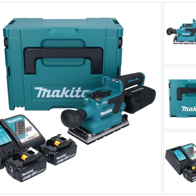 Makita DBO 381 RGJU Akku Schwingschleifer 18 V 93 x 185 mm Brushless + 2x Akku 6,0 Ah + Ladegerät + Makpac