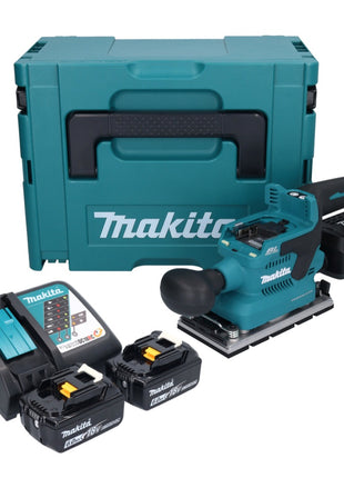 Makita DBO 381 RGJU Akku Schwingschleifer 18 V 93 x 185 mm Brushless + 2x Akku 6,0 Ah + Ladegerät + Makpac