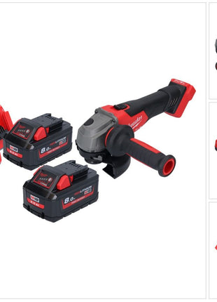 Meuleuse d'angle sur batterie Milwaukee M18 FSAG125X-802 18 V 125 mm sans balais + 2x batteries 8,0 Ah + chargeur