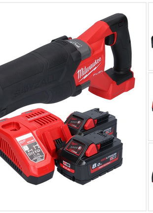 Milwaukee M18 FSZ-802 akumulatorowa pilarka szablasta 18 V bezszczotkowa + 2x akumulator 8,0 Ah + ładowarka