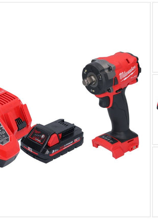 Milwaukee M18 FIW2F12-301 Akku Schlagschrauber 18 V 339 Nm 1/2" Brushless + 1x Akku 3,0 Ah + Ladegerät