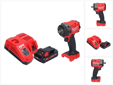 Llave de impacto a batería Milwaukee M18 FIW2F12-301 18 V 339 Nm 1/2" sin escobillas + 1x batería 3,0 Ah + cargador