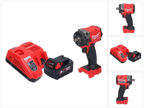 Llave de impacto a batería Milwaukee M18 FIW2F12-501 18 V 339 Nm 1/2" sin escobillas + 1x batería 5,0 Ah + cargador