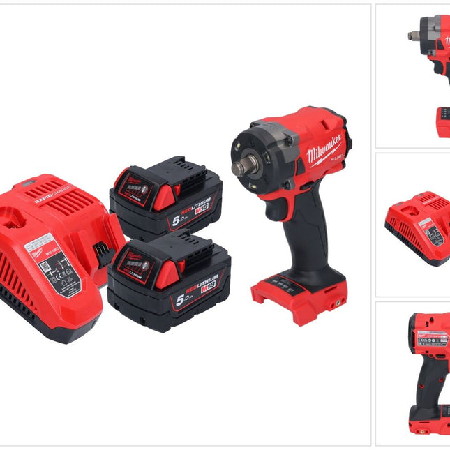 Milwaukee M18 FIW2F12-502 Akumulatorowy klucz udarowy 18 V 339 Nm 1/2" bezszczotkowy + 2x akumulator 5,0 Ah + ładowarka
