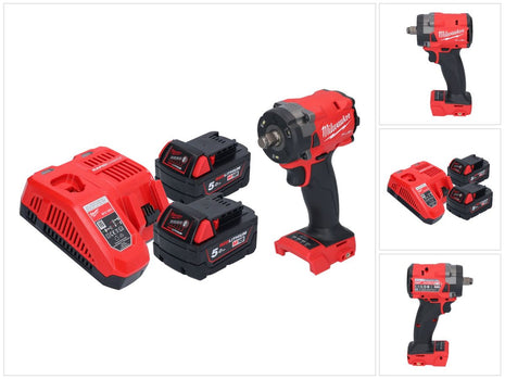 Milwaukee M18 FIW2F12-502 Akku Schlagschrauber 18 V 339 Nm 1/2" Brushless + 2x Akku 5,0 Ah + Ladegerät