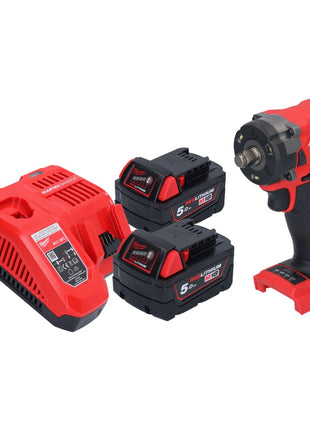 Llave de impacto a batería Milwaukee M18 FIW2F12-502 18 V 339 Nm 1/2" sin escobillas + 2x batería 5,0 Ah + cargador