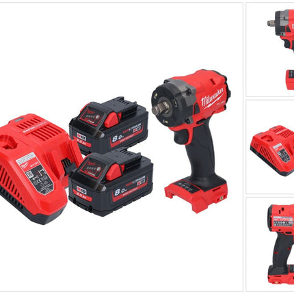 Milwaukee M18 FIW2F12-802 Akku Schlagschrauber 18 V 339 Nm 1/2" Brushless + 2x Akku 8,0 Ah + Ladegerät