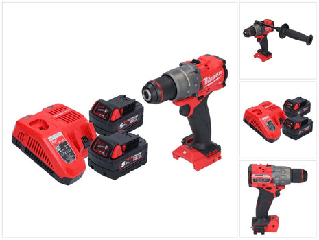 Taladro percutor inalámbrico Milwaukee M18 FPD3-502 18 V 158 Nm sin escobillas + 2x baterías 5,0 Ah + cargador