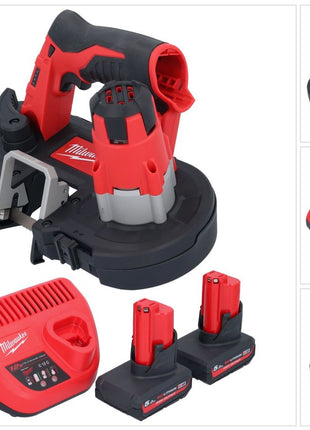 Milwaukee M12 BS-502 Akku Bandsäge 12 V 41 x 41 mm + 2x Akku 5,0 Ah + Ladegerät