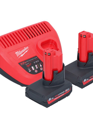 Pompe de transfert de batterie Milwaukee M12 BSWP-502 12 V 34 l/min + 2x batteries 5,0 Ah + chargeur