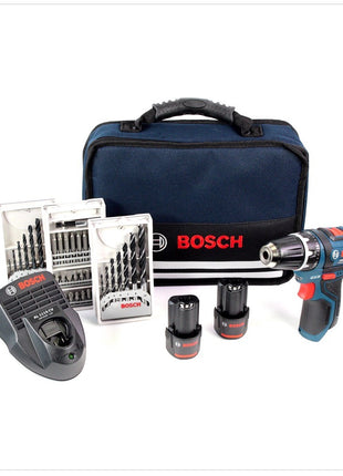 Bosch GSR 10,8-2-Li Professional Akku Bohrschrauber mit 2 x Akku 2,0 Ah, Ladegerät und 39 tlg. Zubehör in Tasche - Toolbrothers