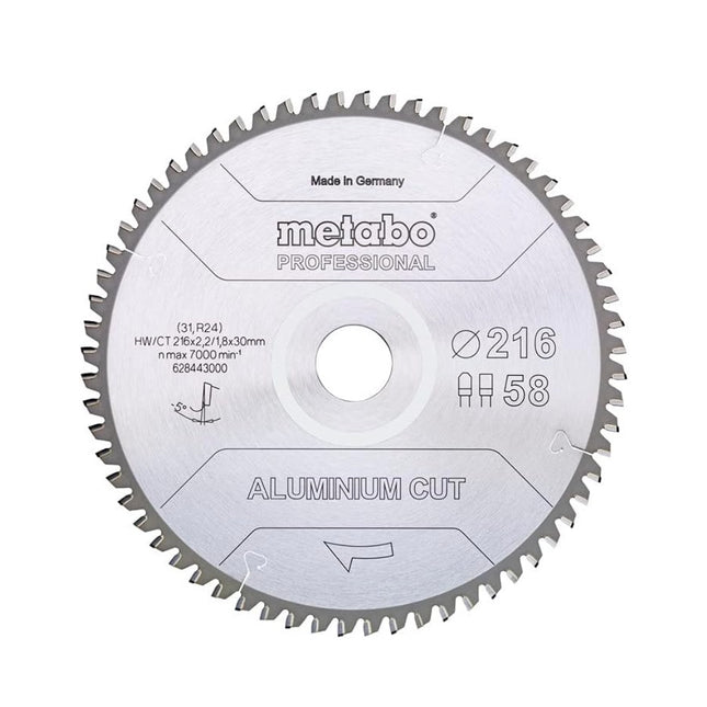 Metabo Aluminium Cut - Hoja de sierra circular profesional 216 x 30 mm Z58 FZ/TZ 5 NEG ( 628443000 ) para aluminio