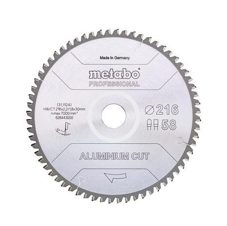 Metabo Aluminium Cut - Professional Lame de scie circulaire 216 x 30 mm Z58 FZ/TZ 5 NEG ( 628443000 ) pour aluminium