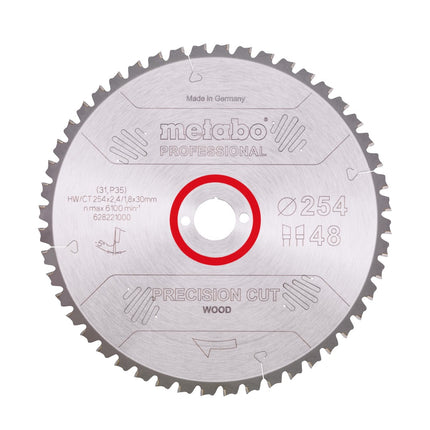 Metabo Precision Cut Wood - Hoja de sierra circular profesional 254 x 30 mm Z48 ( 628221000 ) WZ 5 NEG
