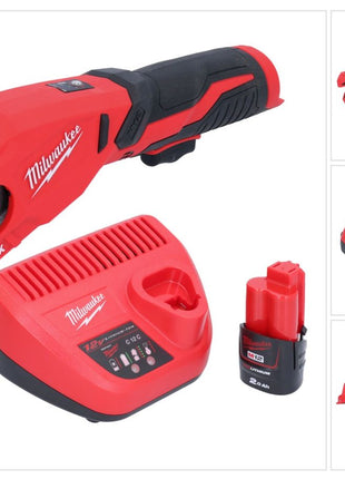 Coupe-tubes en acier inoxydable sur batterie Milwaukee M12 PCSS-201 12 V 12 - 28 mm + 1x batterie 2,0 Ah + chargeur