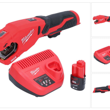 Milwaukee M12 PCSS-201 akumulatorowy obcinak do rur ze stali nierdzewnej 12 V 12 - 28 mm + 1x akumulator 2,0 Ah + ładowarka