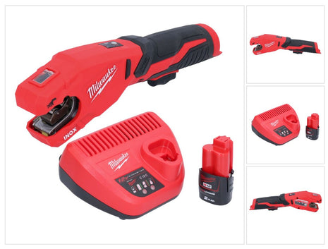 Milwaukee M12 PCSS-201 cortatubos de acero inoxidable a batería 12 V 12 - 28 mm + 1x batería 2,0 Ah + cargador