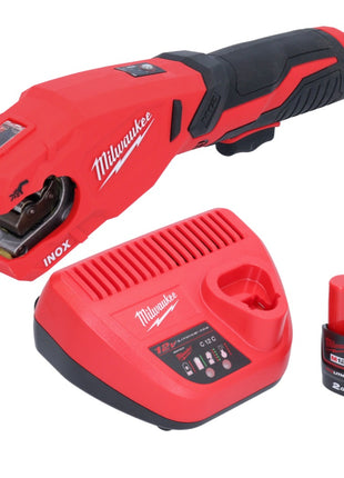 Coupe-tubes en acier inoxydable sur batterie Milwaukee M12 PCSS-201 12 V 12 - 28 mm + 1x batterie 2,0 Ah + chargeur