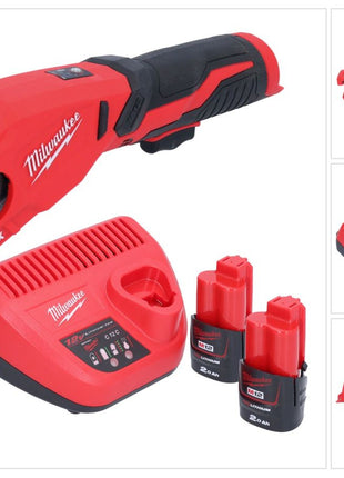 Cortatubos de acero inoxidable a batería Milwaukee M12 PCSS-202 12 V 12 - 28 mm + 2x baterías 2,0 Ah + cargador