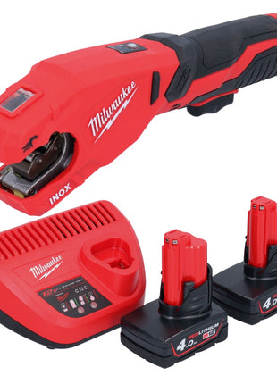 Milwaukee M12 PCSS-402 cortatubos de acero inoxidable a batería 12 V 12 - 28 mm + 2x baterías 4,0 Ah + cargador