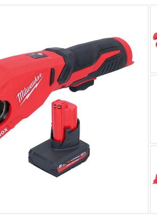 Milwaukee M12 PCSS-501 cortatubos de acero inoxidable a batería 12 V 12 - 28 mm + 1x batería 5,0 Ah - sin cargador