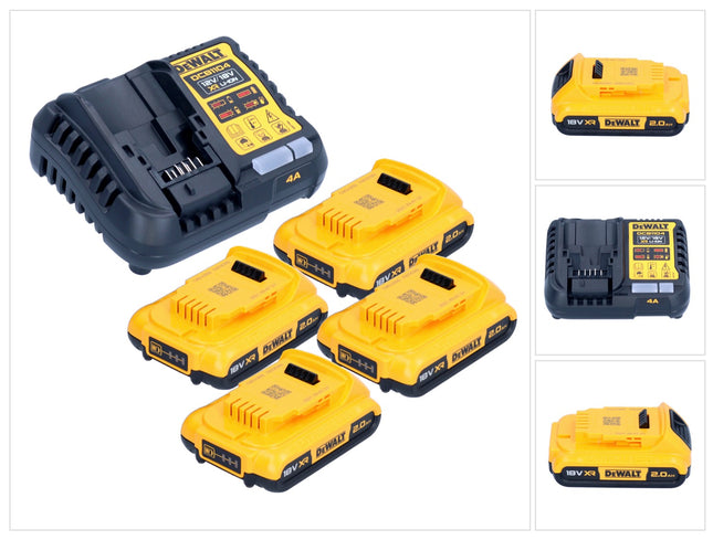 DeWalt DCB 1104 D4 Set de batería de arranque 12 V / 18 V 4x batería 2,0 Ah + cargador DCB 1104