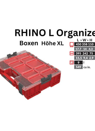 Toolbrothers RHINO L Organizer ULTRA Höhe XL Boxen stapelbar 452 x 358 x 110 mm 9 l IP54 mit 8 Inlays