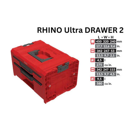 Toolbrothers RHINO L Drawer 2 ULTRA Organize+ avec deux tiroirs + boîtes 14 l IP54