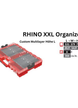 Toolbrothers RHINO XXL Organizer ULTRA Höhe L Custom Multilayer stapelbar 531 x 379 x 77 mm 6 l IP66 mit Schaumstoffeinlage