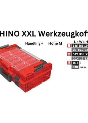 Toolbrothers RHINO XXL walizka narzędziowa ULTRA Handling+ wysokość M niestandardowy organizer modułowy 585 x 385 x 190 mm 15,4 l możliwość sztaplowania IP66