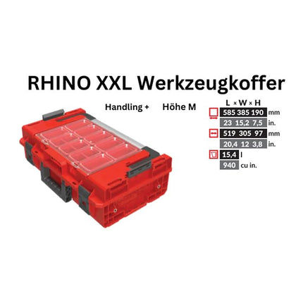 Toolbrothers RHINO XXL Valigia portautensili ULTRA Handling+ altezza M 15,4 l IP66 con divisori estraibili + scatole