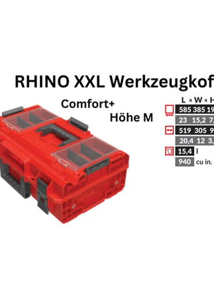 Toolbrothers Maletín de herramientas RHINO XXL ULTRA Comfort+ altura M Organizador modular personalizado 585 x 385 x 190 mm 15,4 l apilable IP66