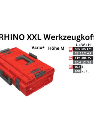 Toolbrothers RHINO XXL Werkzeugkoffer ULTRA Vario+ Höhe M Custom modularer Organizer 585 x 385 x 190 mm 15,4 l stapelbar IP66