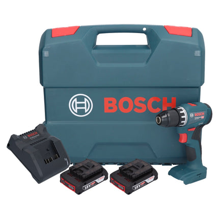 Bosch GSR 18V-45 Taladro atornillador inalámbrico profesional 18 V 45 Nm sin escobillas + 2 baterías 2,0 Ah + cargador + maletín L