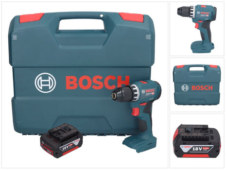 Bosch GSR 18V-45 Taladro atornillador inalámbrico profesional 18 V 45 Nm sin escobillas + 1x batería 5,0 Ah + maletín en L - sin cargador