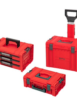 Qbrick System PRO RED ULTRA HD Werkzeugwagen 3 in 1 Set Drawer 3 Toolbox 2.0 Expert + PRO Technik Case 2.0 + PRO Cart 2.0