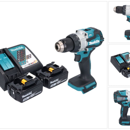 Makita DHP 489 RT trapano a percussione a batteria 18 V 73 Nm brushless + 2x batteria ricaricabile 5,0 Ah + caricabatterie