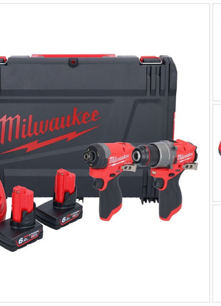 Milwaukee M12 FPP2A2-602X Kombo Set ( 4933480588 ) M12 FPD2 Akku Schlagbohrschrauber 45 Nm + M12 FID2 Akku Schlagschrauber 170 Nm 1/4" Brushless + 2x Akku 6,0 Ah + Ladegerät + HD-Box