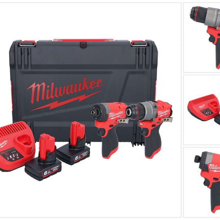 Milwaukee M12 FPP2A2-602X Kombo Set ( 4933480588 ) M12 FPD2 Akku Schlagbohrschrauber 45 Nm + M12 FID2 Akku Schlagschrauber 170 Nm 1/4" Brushless + 2x Akku 6,0 Ah + Ladegerät + HD-Box